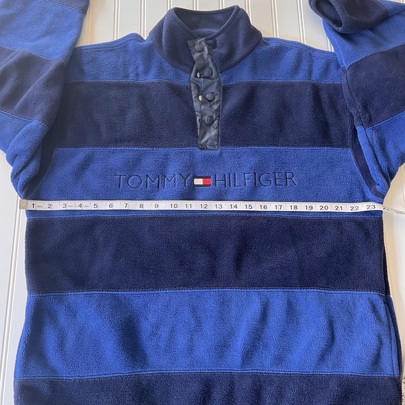 90s Vintage Tommy Hilfiger Blue Fleece Pullover M Snap Collar Taiwan - Picture 7 of 9